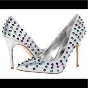 BCBGeneration Silver Heels with Multicolor Studs Size 8 NWB